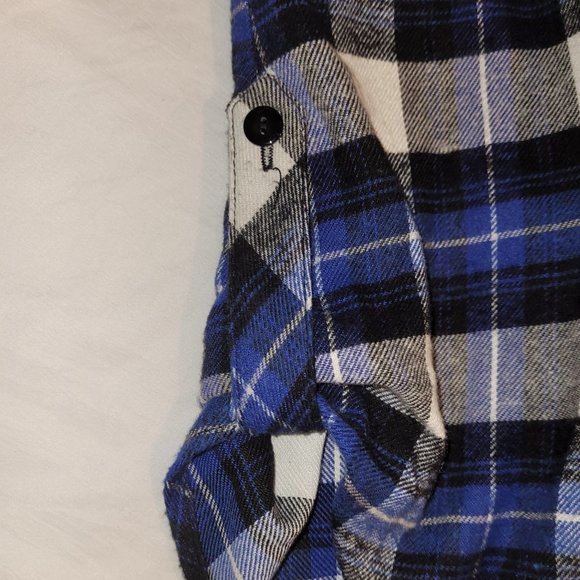 Medium Blue/White/Black Button Down Flannel Shirt by brand "She Scool" - Picture 4 of 4
